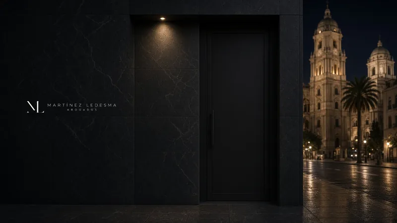 Puerta del despacho en Málaga, frente a la catedral.