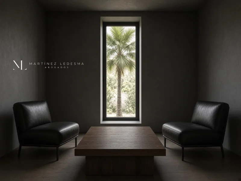 Dos sillas vacías frente a una mesa baja, con luz de celosía.