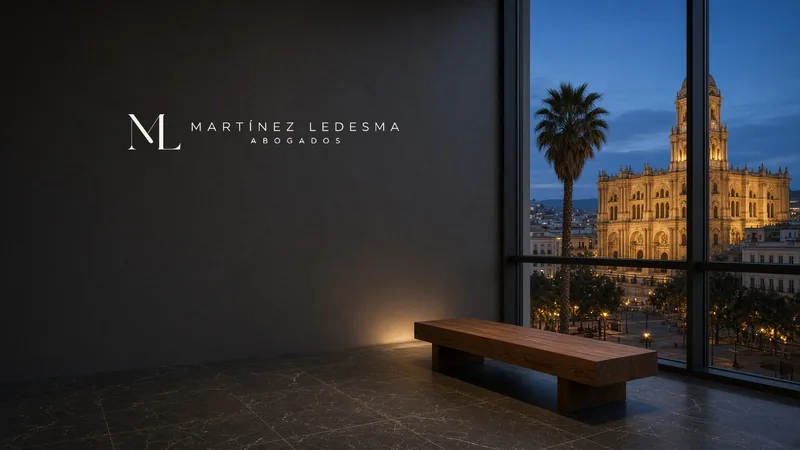 Recepción del despacho, con la catedral de Málaga.